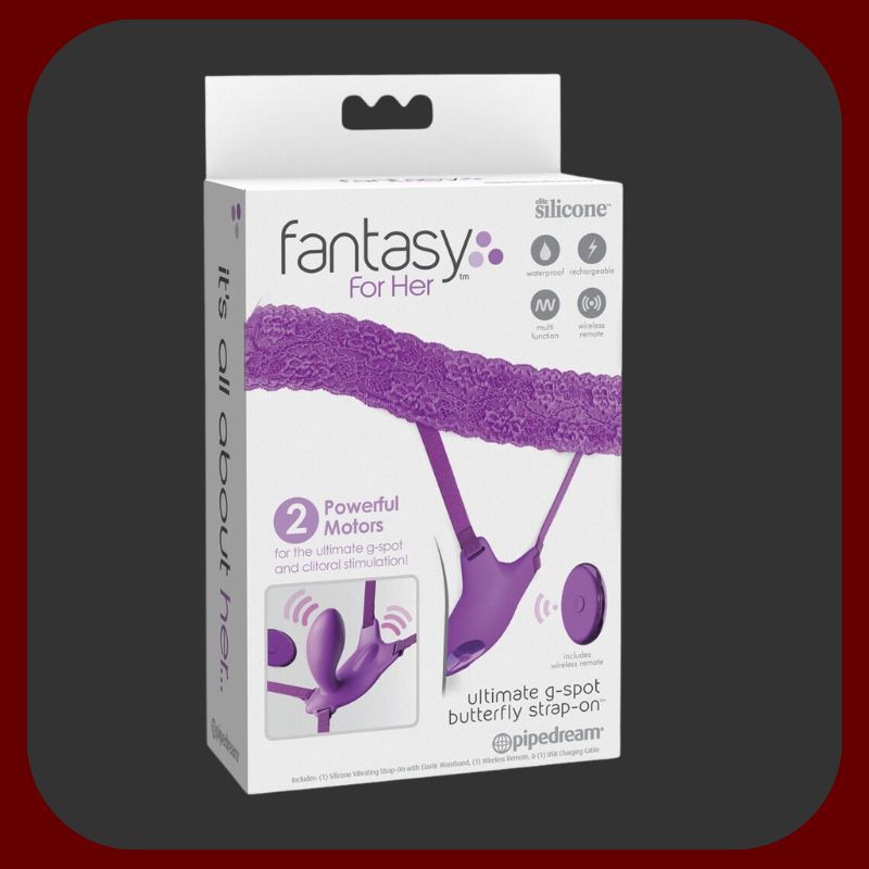 Eroriana – vibrující string Ultimate G-Spot Butterfly Strap-on od Fantasy For Her s integrovaným G-bodovým vibrátorem, dvěma motory a 10 vibračními režimy. Elastický pás pro pohodlné nošení, vodotěsný silikon, dálkové ovládání a USB dobíjení pro diskrétní a intenzivní potěšení.