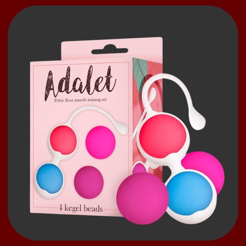 Erosiana Adalet Kegel Balls – sada 4 silikonových kegelových koulí (15 g, 25 g, 35 g, 55 g) o průměru 30 mm pro postupné posilování pánevního dna, vodotěsné provedení s úložnou krabičkou