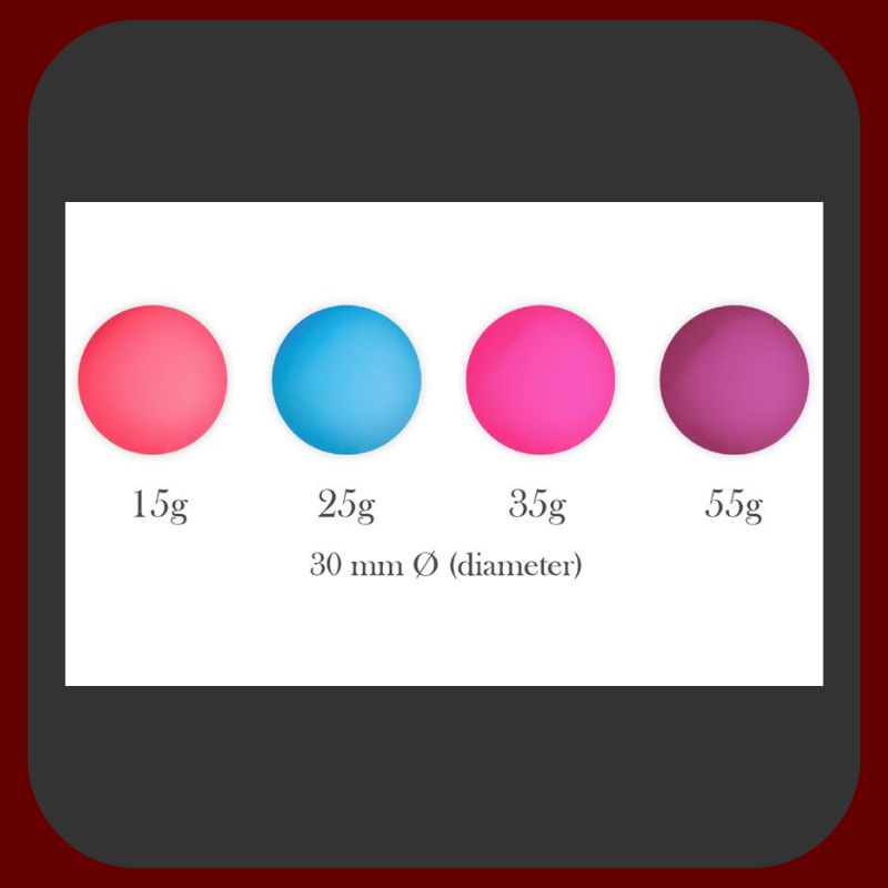 Erosiana Adalet Kegel Balls – sada 4 silikonových kegelových koulí (15 g, 25 g, 35 g, 55 g) o průměru 30 mm pro postupné posilování pánevního dna, vodotěsné provedení s úložnou krabičkou