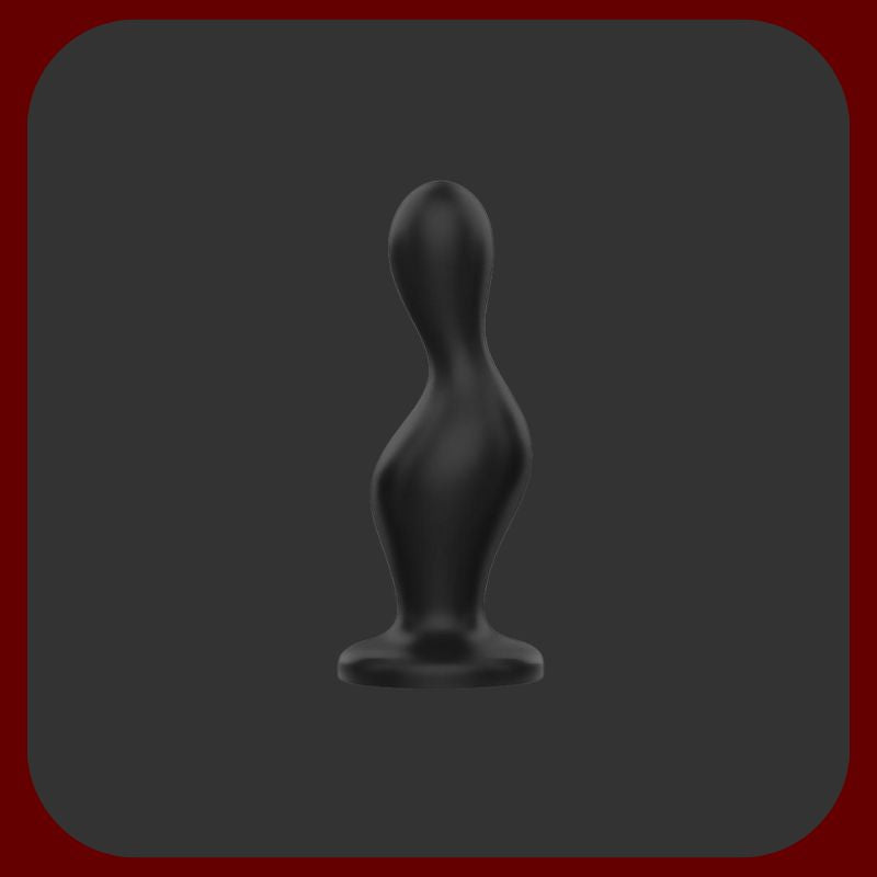Anální kolík Busta z flexibilního silikonu v černé barvě s přísavkou, ergonomickým zakřivením a progresivním tvarem pro intenzivní stimulaci bodu P a hands-free anální hru