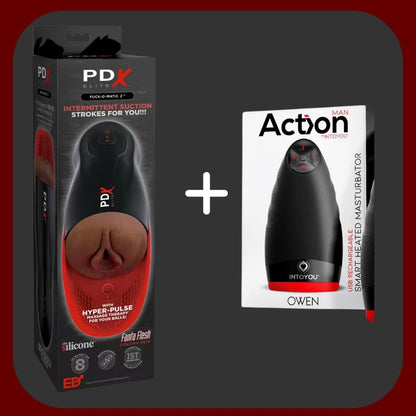 Erosiana Balíček Pánská rozkoš – sada dvou masturbátorů Fuck-O-Matic 2 a Owen Male Masturbator s vibračními, sacími a zahřívacími funkcemi pro intenzivní stimulaci, dobíjecí a voděodolné, s lubrikantem a dárkem zdarma.