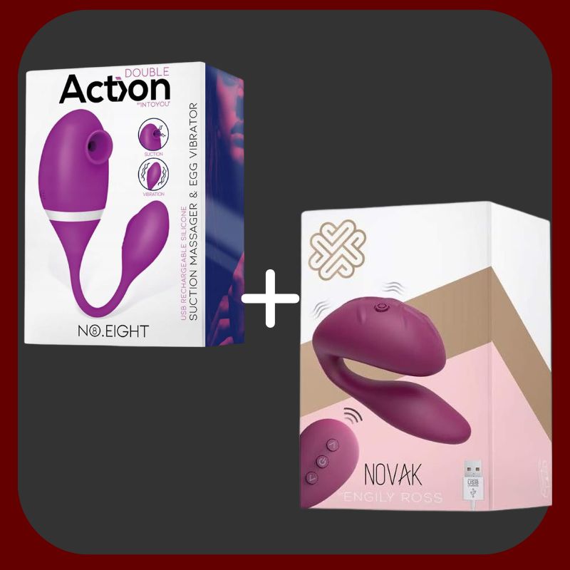 Erosiana Balíček Rozkoš pro dva – sada No.Eight masážér klitorisu s vibrujícím vajíčkem a Novak párový vibrátor pro stimulaci G-bodu, klitorisu a partnera, lékařský silikon, voděodolné, dobíjecí, s lubrikantem a dárkem zdarma.