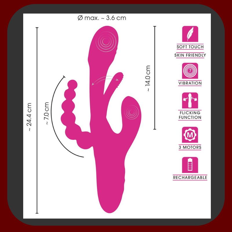 Erosiana Výhodný set Trojitá stimulace – Triple Vibe s pohyblivým jazýčkem pro stimulaci vagíny, klitorisu a anální oblasti a G-Spot vibrátor se zakřivenou hlavicí, silikon Soft Touch, dobíjecí, s lubrikantem a dárkem zdarma.