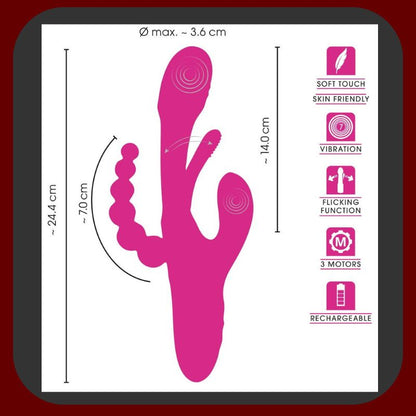 Erosiana Výhodný set Trojitá stimulace – Triple Vibe s pohyblivým jazýčkem pro stimulaci vagíny, klitorisu a anální oblasti a G-Spot vibrátor se zakřivenou hlavicí, silikon Soft Touch, dobíjecí, s lubrikantem a dárkem zdarma.