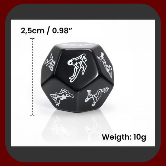 Erosiana BDSM kostka Latetobed – malá erotická kostka o velikosti 2,5 cm s piktogramy pozic pro párové BDSM hry, hravý doplněk pro inspiraci, experimentování a oživení intimních chvil.