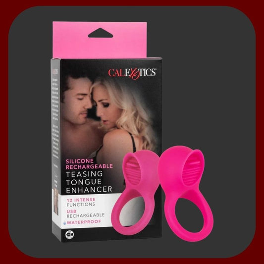 Erosiana Duální stimulátor Teasing Tongue – silikonový stimulátor s flexibilním jazýčkem a pružným kroužkem pro intenzivní a cílenou stimulaci, 12 vibračních režimů, vodotěsný a USB dobíjecí.