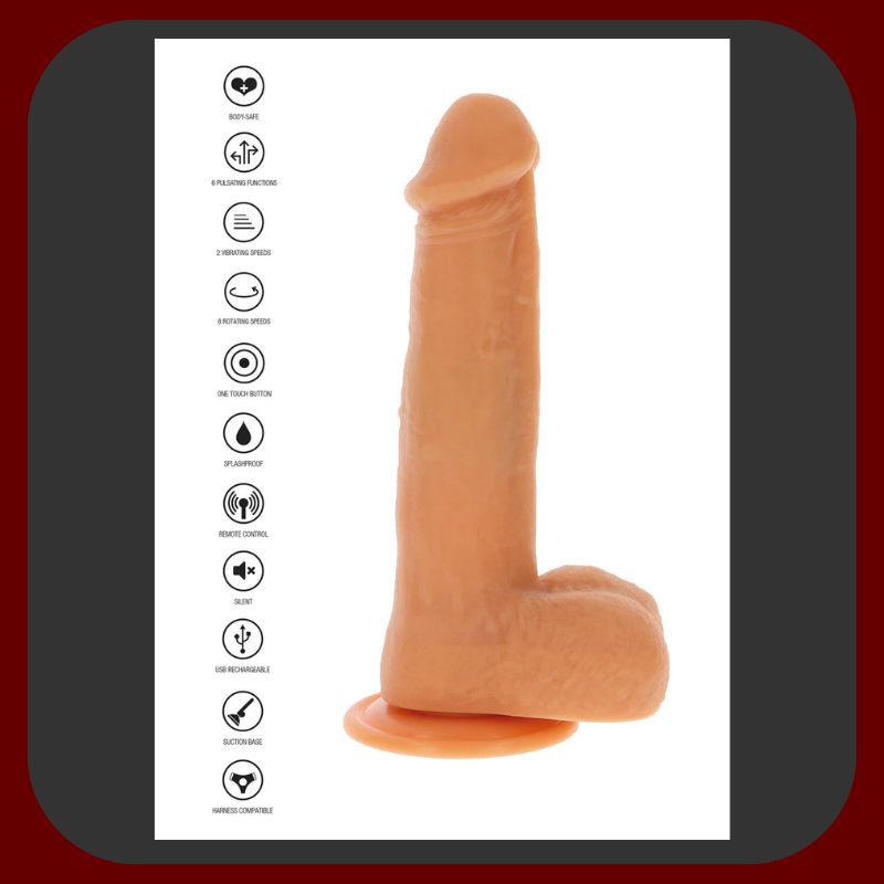 Erosiana Get Real Naked by TOYJOY 21 cm – realistické vibrační dildo se 8 vibračními a 8 pulzačními režimy, rotačními kuličkami, přísavkou pro hands-free použití a silikonovým povrchem