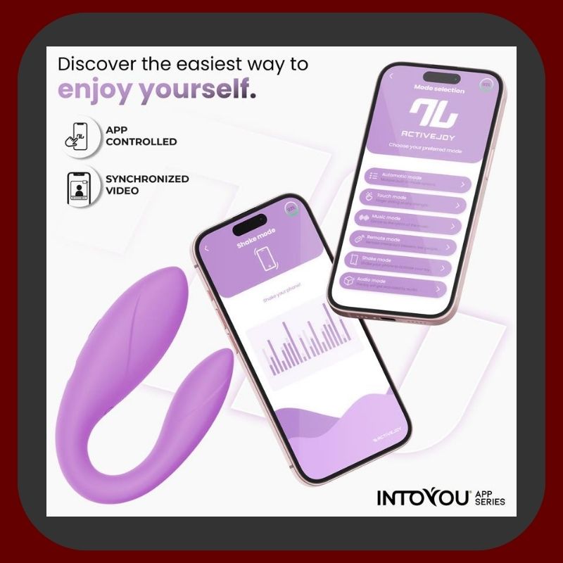 Erosiana Intoyou App Series – párový vibrátor s aplikací ActiveJoy®, dvěma tichými motory a 10 vibračními rychlostmi. Flexibilní ergonomický tvar z hyper hladkého silikonu, synchronizace vibrací s hudbou a videem, Touch Control, vzdálené ovládání přes aplikaci, voděodolný IPX6 a magnetické USB nabíjení.