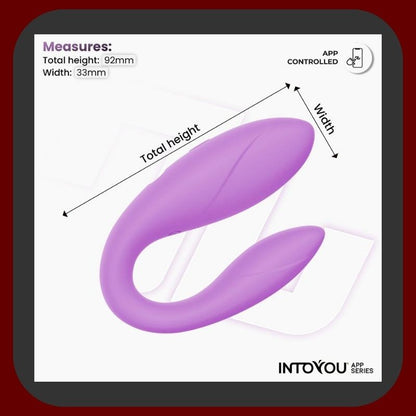 Erosiana Intoyou App Series – párový vibrátor s aplikací ActiveJoy®, dvěma tichými motory a 10 vibračními rychlostmi. Flexibilní ergonomický tvar z hyper hladkého silikonu, synchronizace vibrací s hudbou a videem, Touch Control, vzdálené ovládání přes aplikaci, voděodolný IPX6 a magnetické USB nabíjení.