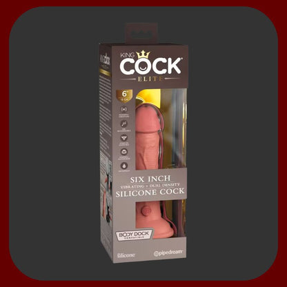 Erosiana King Cock Elite 6" – realistický Dual Density silikonový vibrátor 17,8 cm s 10 vibračními režimy, vodotěsný, s přísavkou a USB magnetickým dobíjením pro autentický zážitek