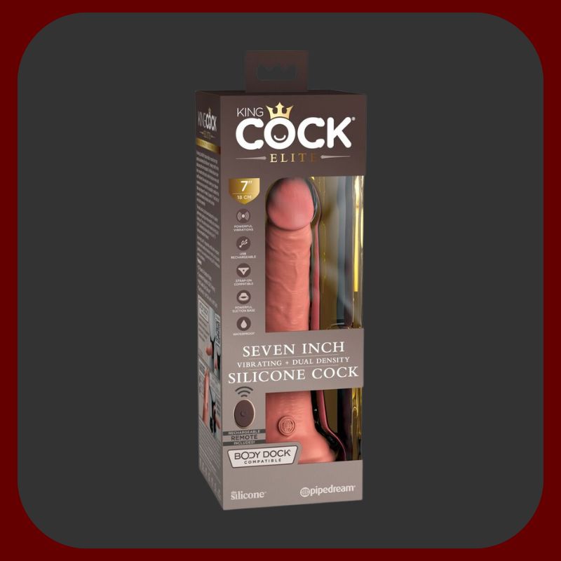 Erosiana King Cock Elite 7" – realistický Dual Density silikonový vibrátor 21 cm s 10 vibračními režimy, vodotěsný, s přísavkou a dálkovým ovladačem pro hands-free a autentický erotický zážitek