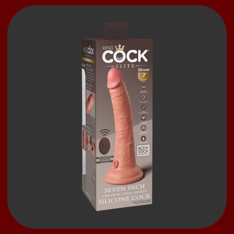 Erosiana King Cock Elite 7" – realistický Dual Density silikonový vibrátor 21 cm s 10 vibračními režimy, vodotěsný, s přísavkou a dálkovým ovladačem pro hands-free a autentický erotický zážitek