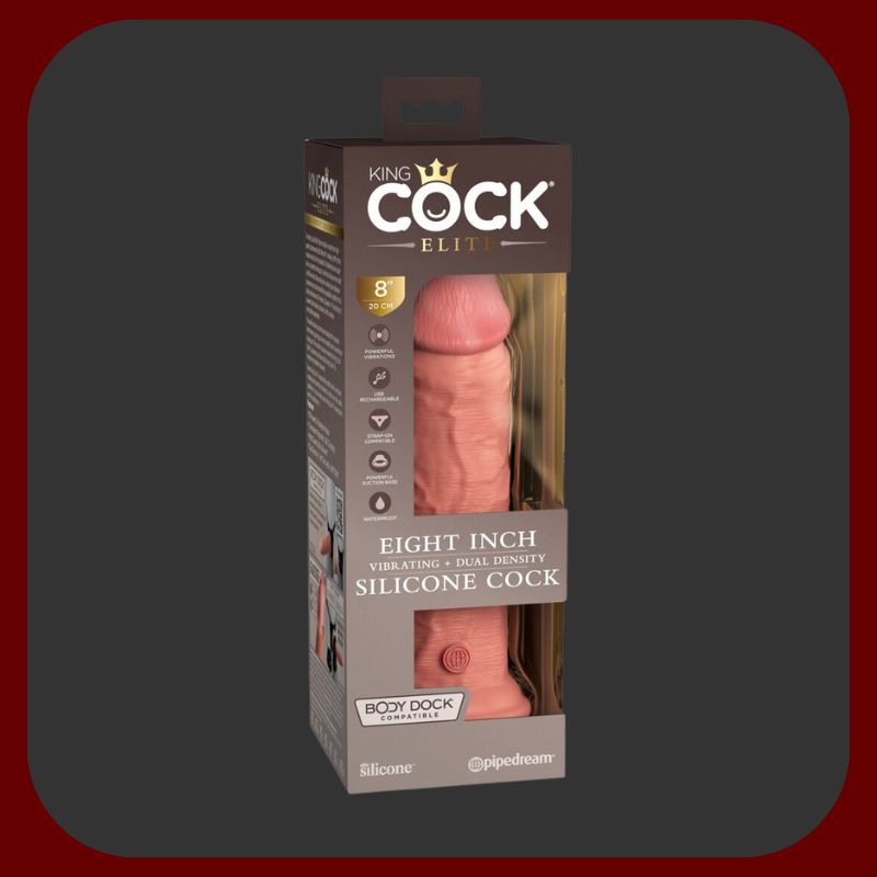 Erosiana King Cock Elite 8" – realistický silikonový vibrátor Dual Density 22 cm s 10 vibračními režimy, vodotěsný, s přísavkou a USB dobíjením pro hands-free a autentický zážitek