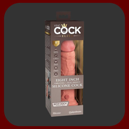 Erosiana King Cock Elite 8" – realistický silikonový vibrátor Dual Density 22 cm s 10 vibračními režimy, vodotěsný, s přísavkou a USB dobíjením pro hands-free a autentický zážitek
