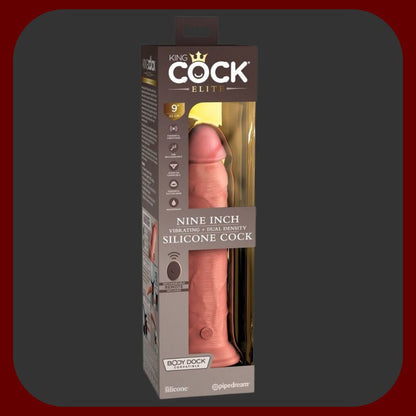 Erosiana King Cock Elite 9" – realistický Dual Density silikonový vibrátor 24,8 cm s 10 vibračními režimy, vodotěsný, s přísavkou a dálkovým ovladačem pro hands-free a intenzivní zážitek