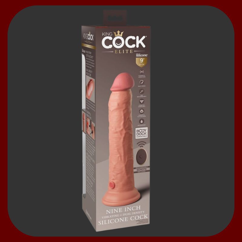 Erosiana King Cock Elite 9" – realistický Dual Density silikonový vibrátor 24,8 cm s 10 vibračními režimy, vodotěsný, s přísavkou a dálkovým ovladačem pro hands-free a intenzivní zážitek