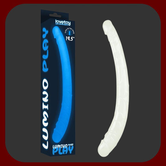 Erosiana Lumino – dlouhé realistické dildo z TPE s jemným žilkováním a třpytivým práškem vytvářejícím modrý světelný efekt ve tmě. Ergonomický tvar, bez ftalátů a latexu, vhodné pro vaginální i anální stimulaci.