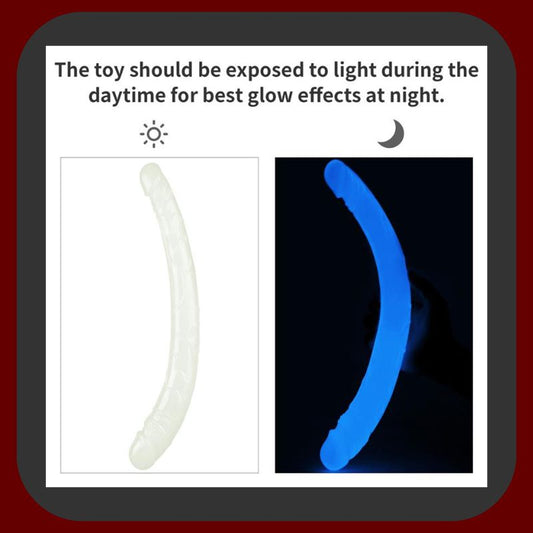 Erosiana Lumino – dlouhé realistické dildo z TPE s jemným žilkováním a třpytivým práškem vytvářejícím modrý světelný efekt ve tmě. Ergonomický tvar, bez ftalátů a latexu, vhodné pro vaginální i anální stimulaci.