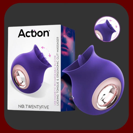 Erosiana No. TwentyFive jazýčkový stimulátor – černý, ergonomický tvar s centrálním kroužkem pro pohodlné držení, 9 vibračních režimů a samostatně ovladatelný jazýček, vodotěsný IPX7, USB magnetické dobíjení, ideální pro klitorální a další erotogenní zóny.