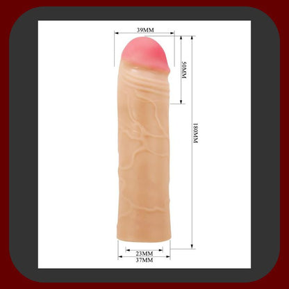 Erosiana návlek na penis – pružný TPR návlek pro prodloužení přibližně o 5 cm a zvětšení obvodu, realistická textura pro intenzivní stimulaci partnera, pevné přilnutí, hladký vnitřní kanál a voděodolné provedení pro snadnou údržbu.