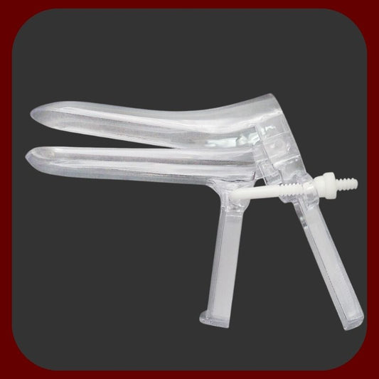 Erosiana Vaginální rozšiřovač (spekulum) – transparentní nástroj z hladkého ABS plastu s nastavitelným rozevřením čepelí a zajišťovacím zámkem pro bezpečnou a kontrolovanou manipulaci.