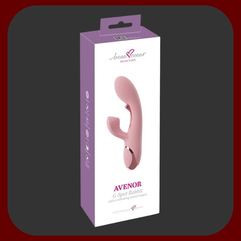 AVENOR G-Spot Rabbit – tichý a výkonný vibrační stimulátor se třemi motory pro stimulaci vagíny, G-bodu a klitorisu, s kovovým jazýčkem a ergonomickým silikonovým tělem, vodotěsný a dobíjecí.