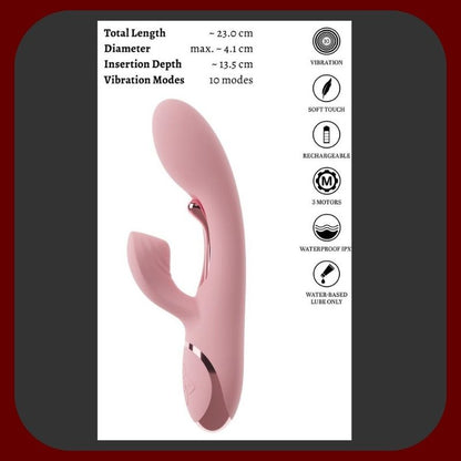 AVENOR G-Spot Rabbit – tichý a výkonný vibrační stimulátor se třemi motory pro stimulaci vagíny, G-bodu a klitorisu, s kovovým jazýčkem a ergonomickým silikonovým tělem, vodotěsný a dobíjecí.