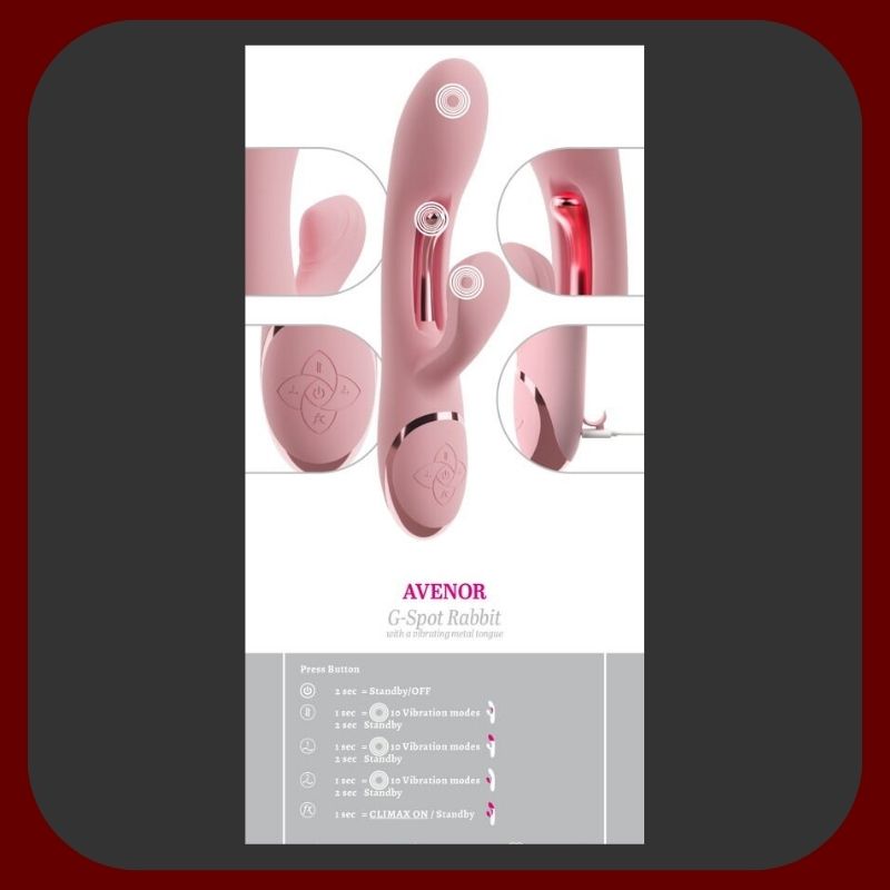 AVENOR G-Spot Rabbit – tichý a výkonný vibrační stimulátor se třemi motory pro stimulaci vagíny, G-bodu a klitorisu, s kovovým jazýčkem a ergonomickým silikonovým tělem, vodotěsný a dobíjecí.