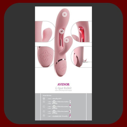 AVENOR G-Spot Rabbit – tichý a výkonný vibrační stimulátor se třemi motory pro stimulaci vagíny, G-bodu a klitorisu, s kovovým jazýčkem a ergonomickým silikonovým tělem, vodotěsný a dobíjecí.