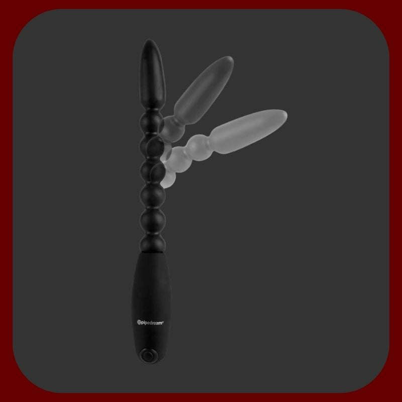 Ohebný vibrační anální stimulátor FLEXA s 6 kuličkami, černý, 18 cm dlouhý, vyrobený z měkkého TPR silikonu.