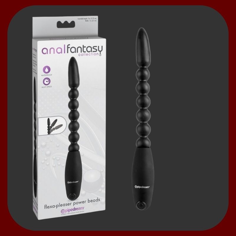 Ohebný vibrační anální stimulátor FLEXA s 6 kuličkami, černý, 18 cm dlouhý, vyrobený z měkkého TPR silikonu.