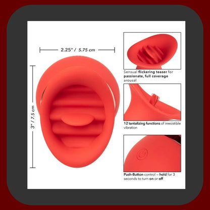 Oranžový stimulátor vagíny a klitorisu ve tvaru jazyka s 12 vibračními režimy, ergonomický a voděodolný, ideální pro intenzivní ženskou stimulaci.