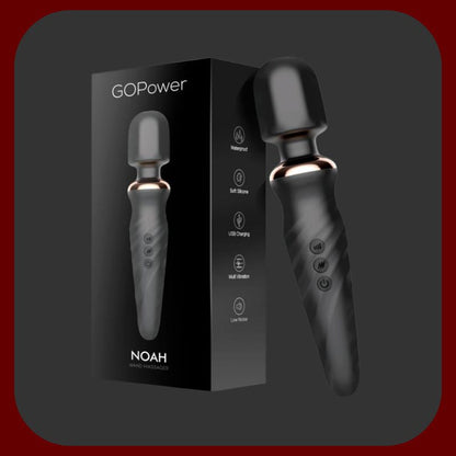 GOPower Noah Wand Massager – černá silikonová masážní hlavice s 25 vibračními funkcemi, flexibilním krkem, USB dobíjením a vodotěsností IPX6 pro intimní stimulaci a relaxaci