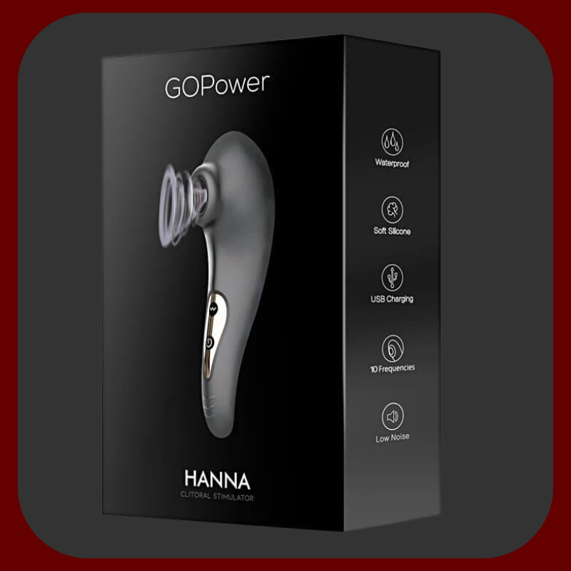 Elegantní černý silikonový stimulátor klitorisu Hanna s funkcí sání a 10 režimy intenzivní stimulace.