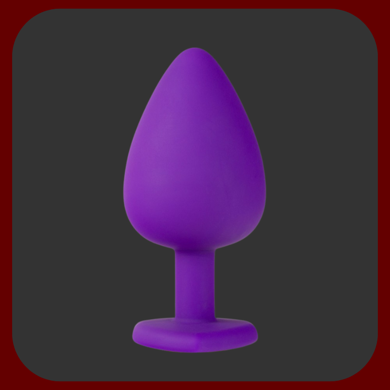 Fialový anální kolík Heart Jewel z hedvábně jemného silikonu s drahokamem ve tvaru srdce a zlatým detailem, velikost 8 x 3,5 cm.