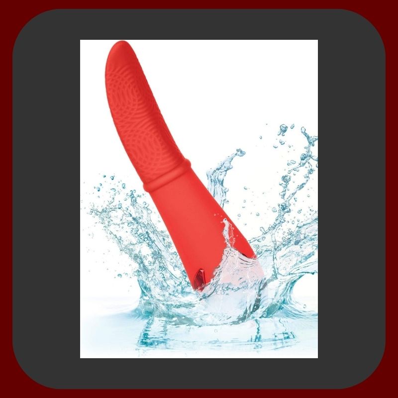 Červený jazykový vibrátor Laguna Beach Lover z měkkého silikonu s USB dobíjením a 10 režimy vibrací.