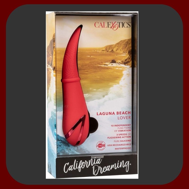 Červený jazykový vibrátor Laguna Beach Lover z měkkého silikonu s USB dobíjením a 10 režimy vibrací.