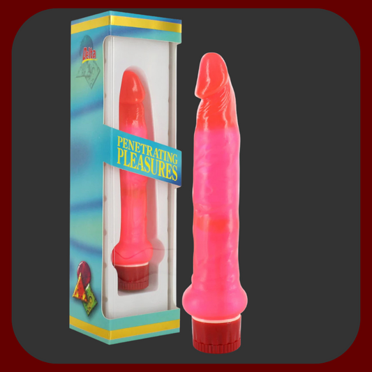 Růžový měkký vibrátor z želé materiálu (16,5 x 2,5 cm) s plynulým nastavením vibrací, ideální pro začátečnice i jemné stimulace, pohodlné ovládání a diskrétní design.