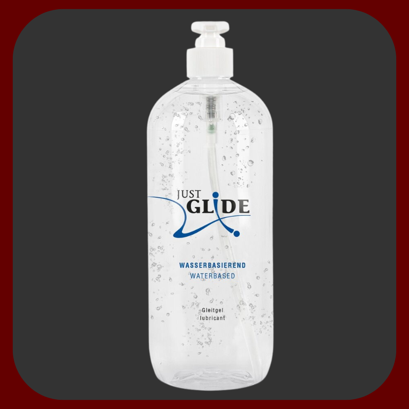 Anální lubrikační gel JUST GLIDE na vodní bázi v 1litrovém balení, kompatibilní s kondomy, obsahující 7 zvláčňujících bylin.
