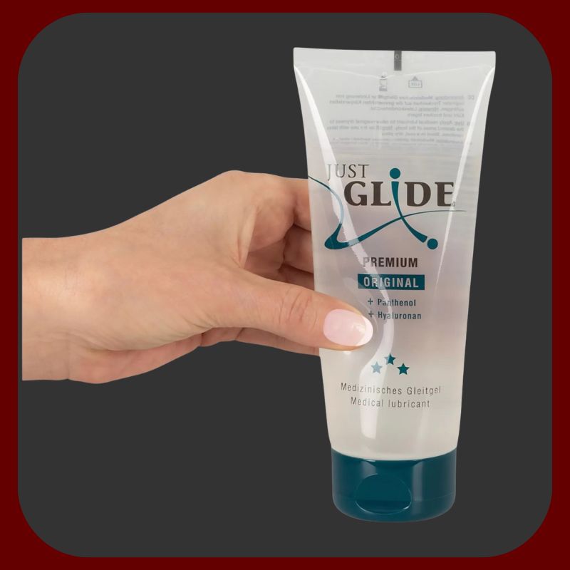 Intimní lubrikant Just Glide Premium na vodní bázi s kyselinou hyaluronovou, 200 ml, veganský a dermatologicky testovaný.