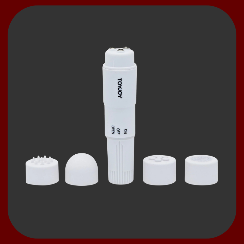 Kapesní vibrátor na klitoris (10,5 x 2,5 cm) se 4 výměnnými hlavicemi, bílá barva, silné vibrace, diskrétní velikost, ideální na cestu a předehru, výrobce TOYJOY.