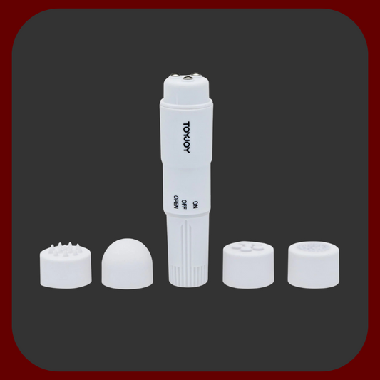 Kapesní vibrátor na klitoris (10,5 x 2,5 cm) se 4 výměnnými hlavicemi, bílá barva, silné vibrace, diskrétní velikost, ideální na cestu a předehru, výrobce TOYJOY.