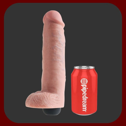 KING COCK 10 – ultra realistické tělové ejakulační dildo 25 × 5,5 cm s funkcí výstřiku a pumpou, včetně umělé spermie a čističe