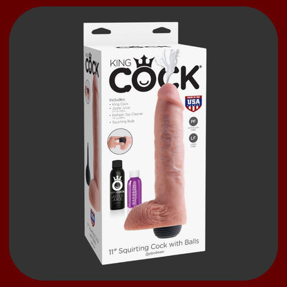 Ultra realistické tělové dildo KING COCK 11 s ejakulací, 28 cm dlouhé a 7 cm široké, vyrobené z prémiové gumy bez ftalátů.