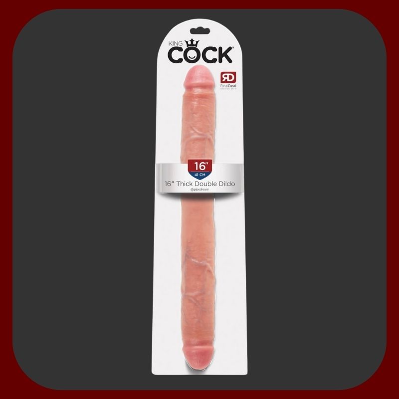 KING COCK 16 – dvojité realistické tělové dildo 44 × 5 cm, měkké a flexibilní, vhodné pro lesbické páry a fistingové praktiky.