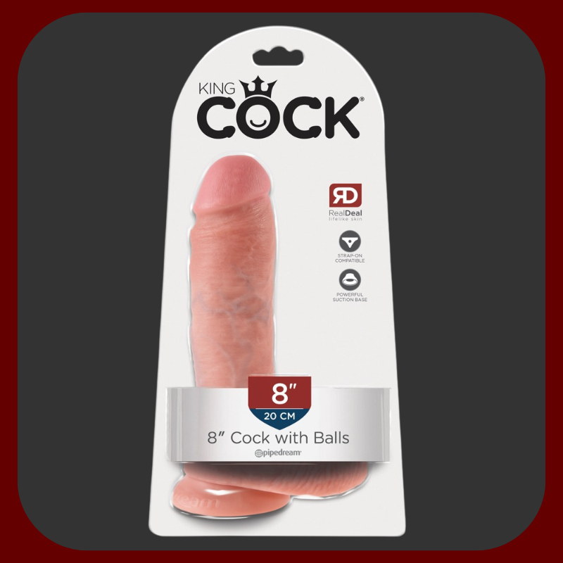 KING COCK 8 ultra realistické dildo o velikosti 21,5 × 6 cm s přísavkou pro hands-free použití, detailní texturou a maximálním realistickým pocitem. Vyrobeno v USA z vysoce kvalitní vinylové gumy, kompatibilní se Strap-On postroji.