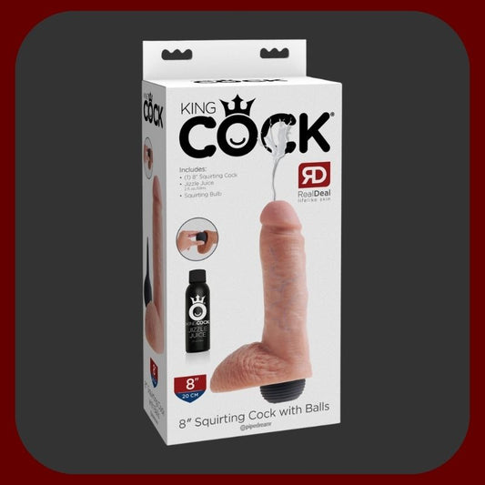 KING COCK 8 – ultra realistické ejakulační dildo 20 × 5 cm s pumpou pro simulaci ejakulace, tělové barvy, vyrobené v USA.