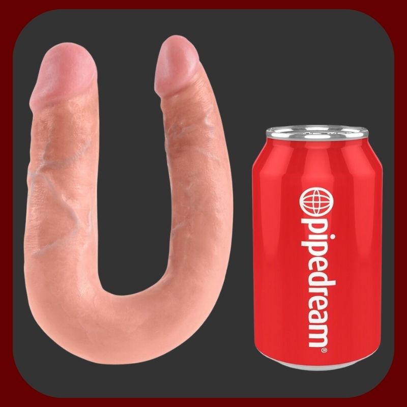 Realistické zakřivené dvojité dildo KING COCK s vaginální a anální částí, tělová barva, délka 34 cm