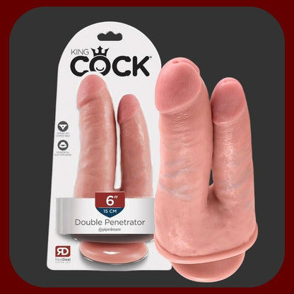 Dvojité dildo KING COCK s vaginální a anální částí, realistické tělové s přísavkou a kompatibilitou se Strap-On