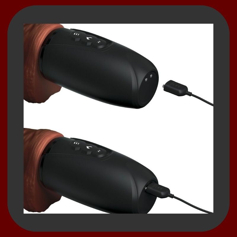 King Heat Thrust – ultra realistický vibrátor s funkcí tahu, vibrací, ohřevu a pulzace, hnědý, délka 16,6 cm, voděodolný a dobíjecí – EROSIANA